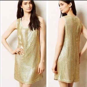 Anthropologie Tabitha Gold Sequin Shift Dress NWT